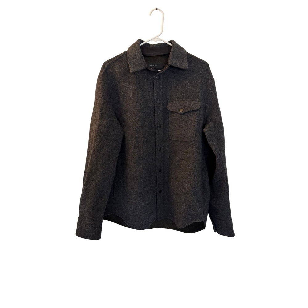 Rag & Bone Principal Shirt Jacket Overshirt Mens L Grey Wool Blend Snap Front